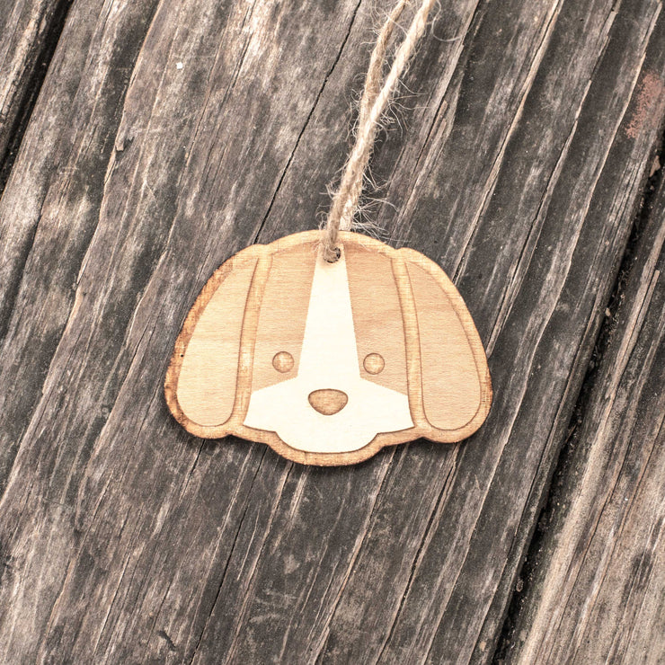 Ornament - Cute Puppy - Raw Wood 3x2in