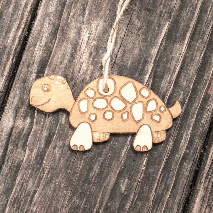 Ornament - Cute Turtle - Raw Wood 4x2in