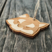Ornament - Cute Wolf - Raw Wood 3x2in