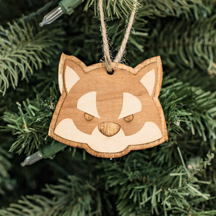 Ornament - Cute Wolf - Raw Wood 3x2in