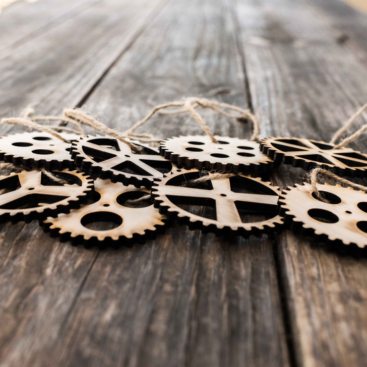 Ornament - Gears Set of 8 - Raw Wood 3x3in
