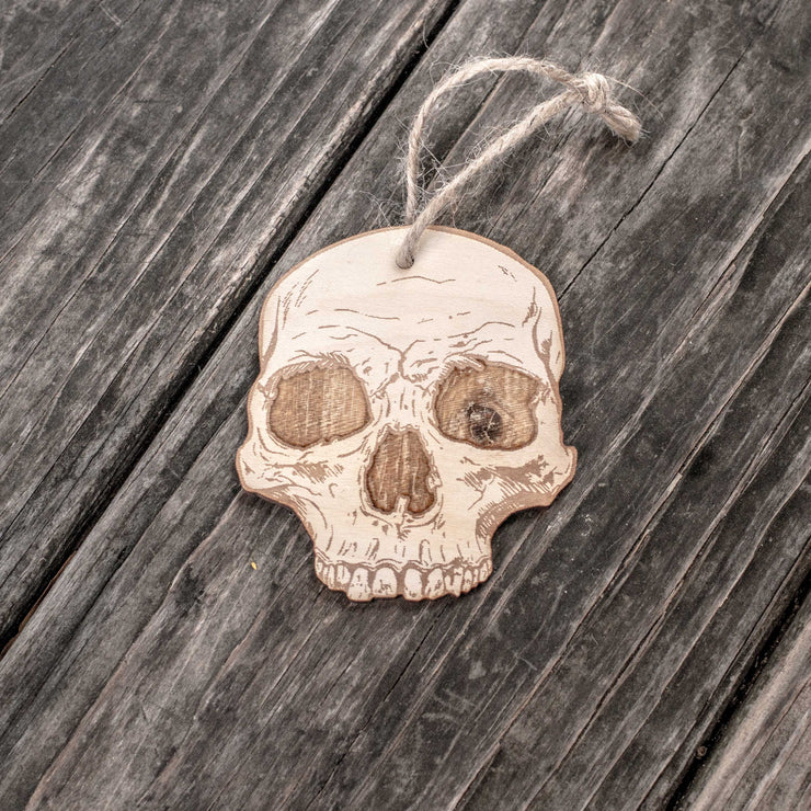 Ornament - Half Skull - Raw Wood 3x3in