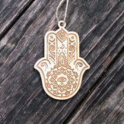 Ornament - Hamsa Hand - Raw Wood 4x3in
