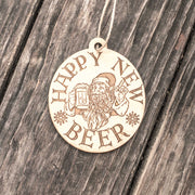 Ornament - Happy New Beer- Raw Wood 3x4in