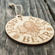 Ornament - Happy New Beer- Raw Wood 3x4in