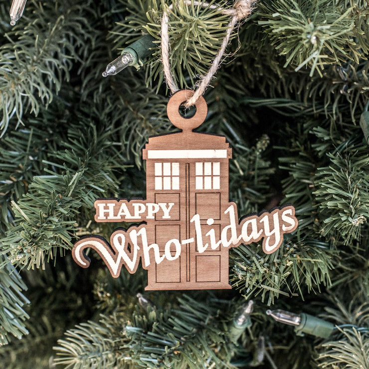Ornament - Happy Who-lidays - Raw Wood 4x3in