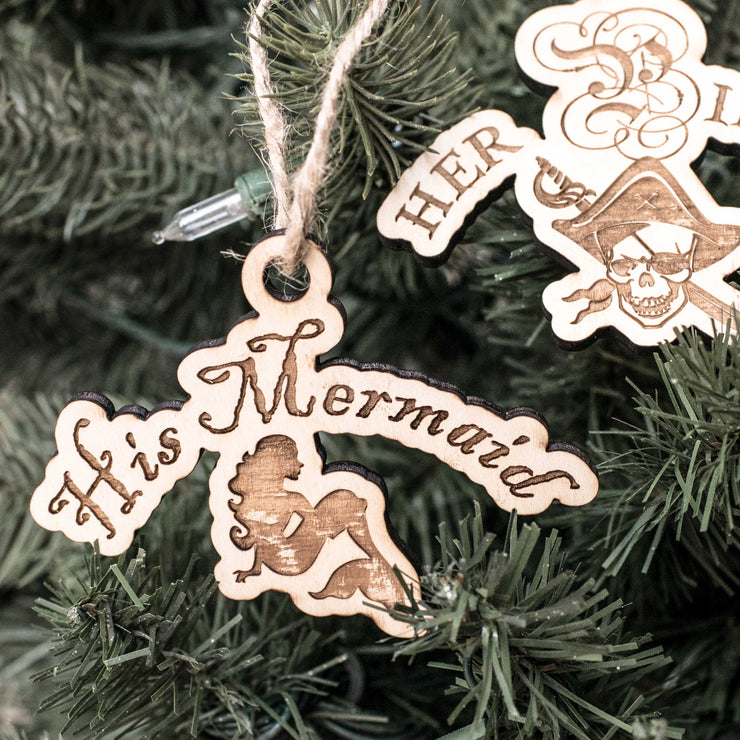 Ornament - His Mermaid - Her Pirate - Set Raw Wood 2x4in