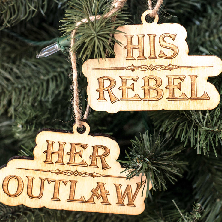Ornament - His Rebel - Her Outlaw - Set Raw Wood 2x4in