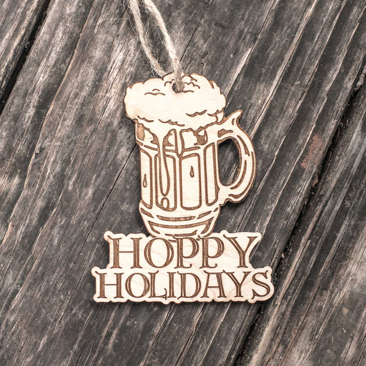 Ornament - Hoppy Holidays - Raw Wood 3x4in