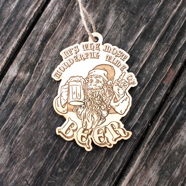 Ornament - It's the Most Wonderful Time of Beer - Raw Wood 3x4in