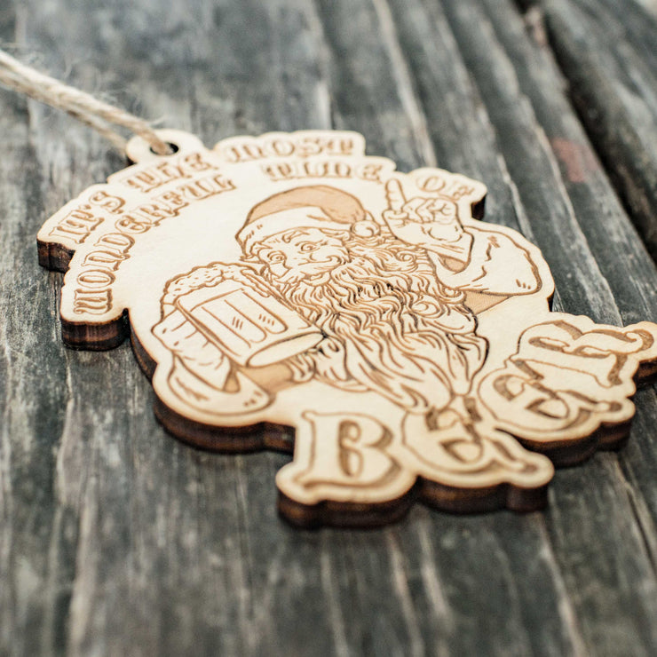 Ornament - It's the Most Wonderful Time of Beer - Raw Wood 3x4in