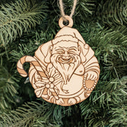 Ornament - Laughing Santa Buddha - Raw Wood 4x3in