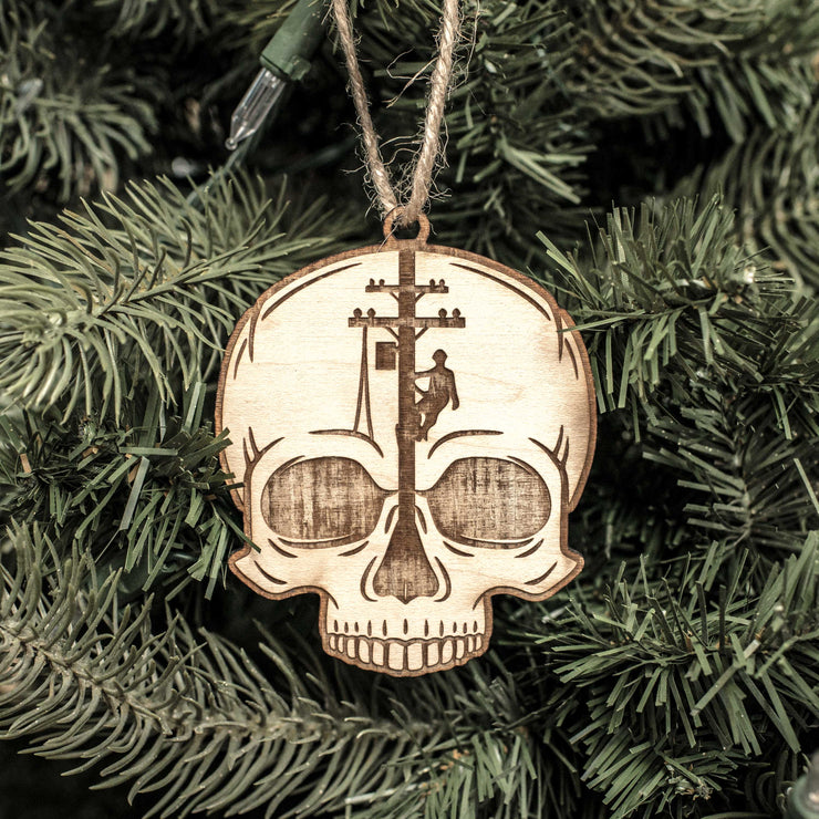 Ornament - Lineman Skulls - Set of 4 - Raw Wood 3x3in