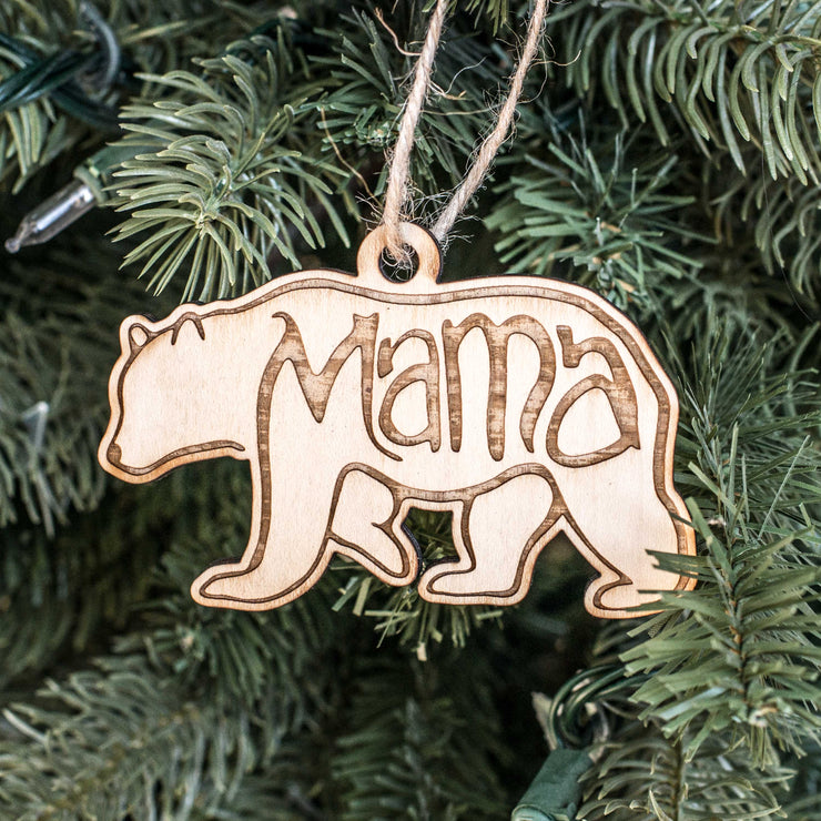 Ornament - Mama Bear - Raw Wood 4x2in