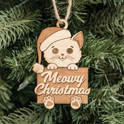 Ornament - Meowy Christmas - Raw Wood 3x4in
