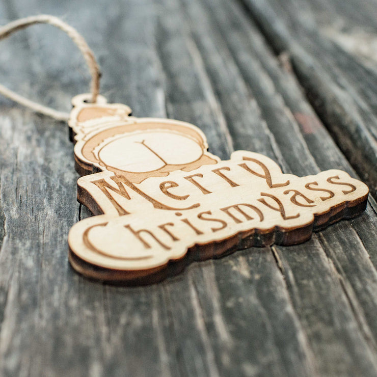 Ornament - Merry Chrismyass - Raw Wood 3x4in