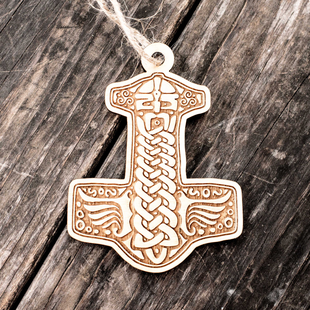 Ornament - Mjolnir - Raw Wood 3x4in Ornament - Mjolnir - Raw Wood 3x4in