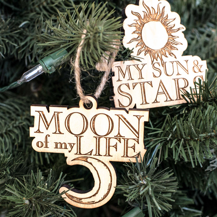Ornament - Moon of My Life - My Sun and Stars - Set - Raw Wood 3x3in