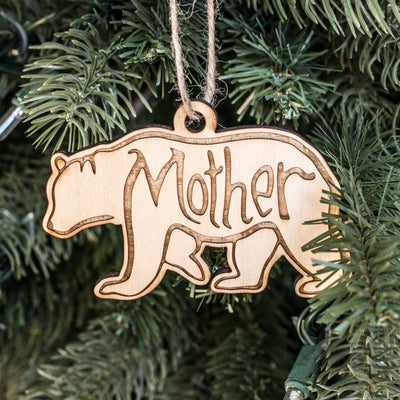 Ornament - Mother Bear - Raw Wood 4x2in