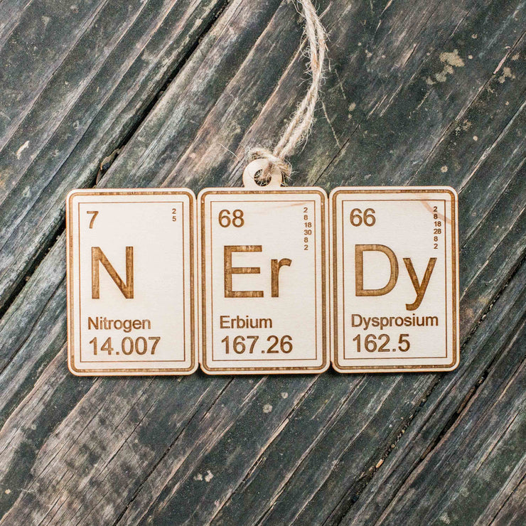 Ornament - Periodic Table Nerdy - Raw Wood 3x5in