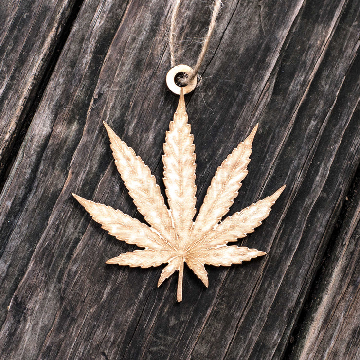 Ornament - Pot Leaf - Raw Wood 3x4in