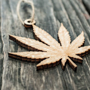 Ornament - Pot Leaf - Raw Wood 3x4in