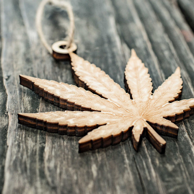 Ornament - Pot Leaf - Raw Wood 3x4in
