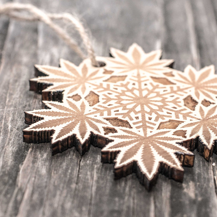 Ornament - Pot Snowflake - Raw Wood 3x3in