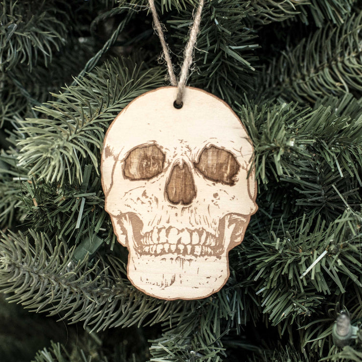 Ornament - Skull - Raw Wood 3x4in