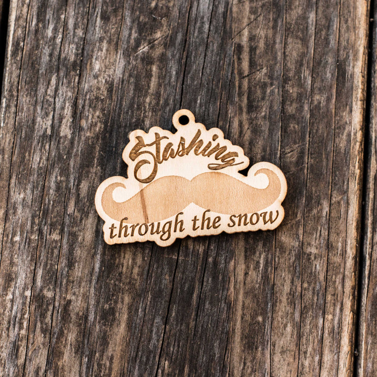 Ornament - Stashing Through the Snow - Raw Wood 2x3in