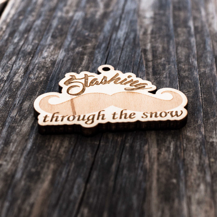 Ornament - Stashing Through the Snow - Raw Wood 2x3in