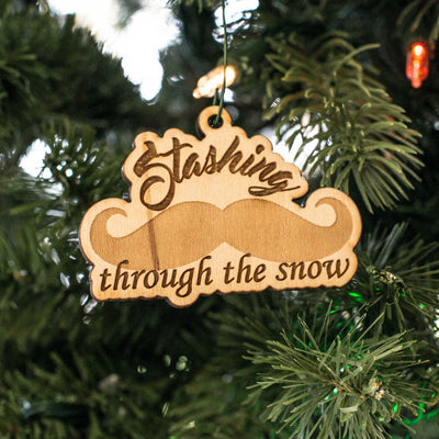 Ornament - Stashing Through the Snow - Raw Wood 2x3in