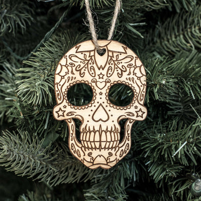 Ornament - Sugar Skull - Raw Wood 3x4in