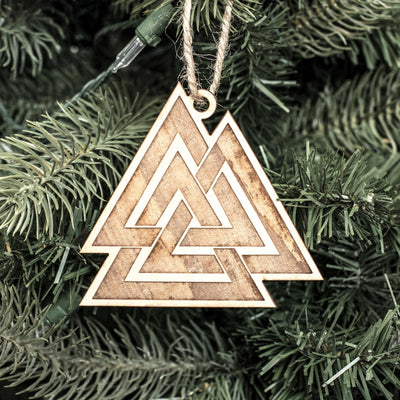 Ornament - Valknut- Raw Wood 3x3in