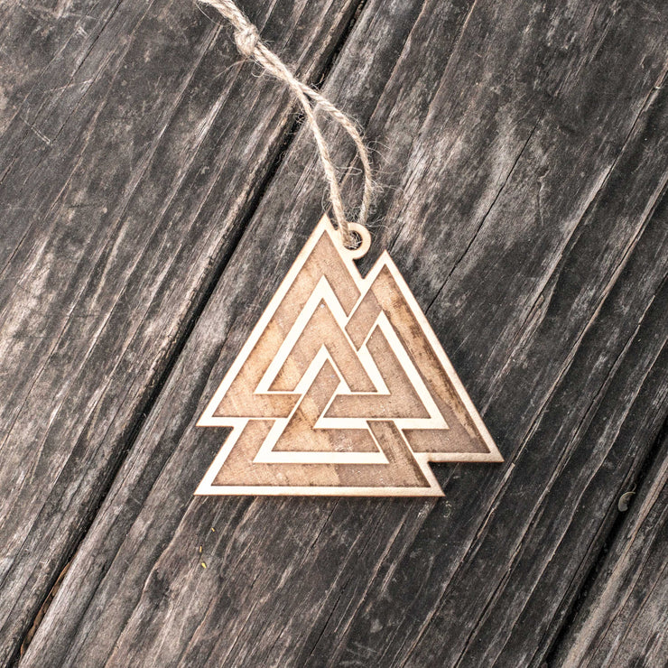 Ornament - Valknut- Raw Wood 3x3in