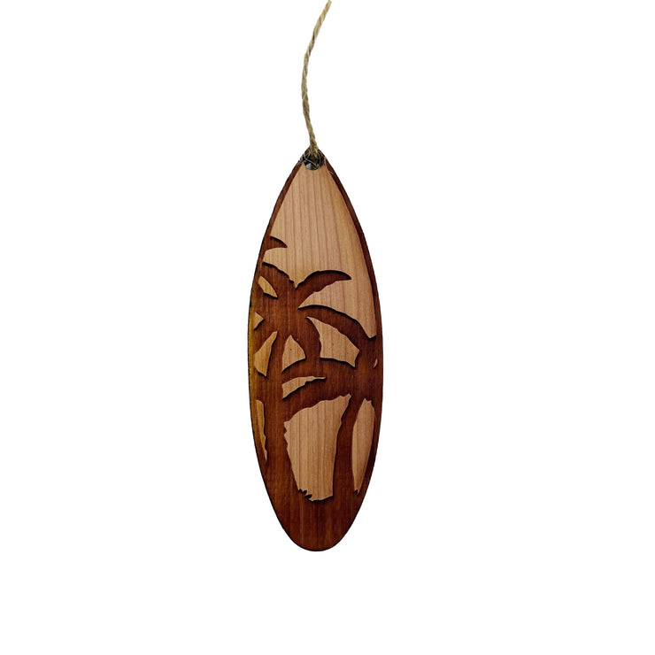 Palm Tree Surfboard - Cedar Ornament