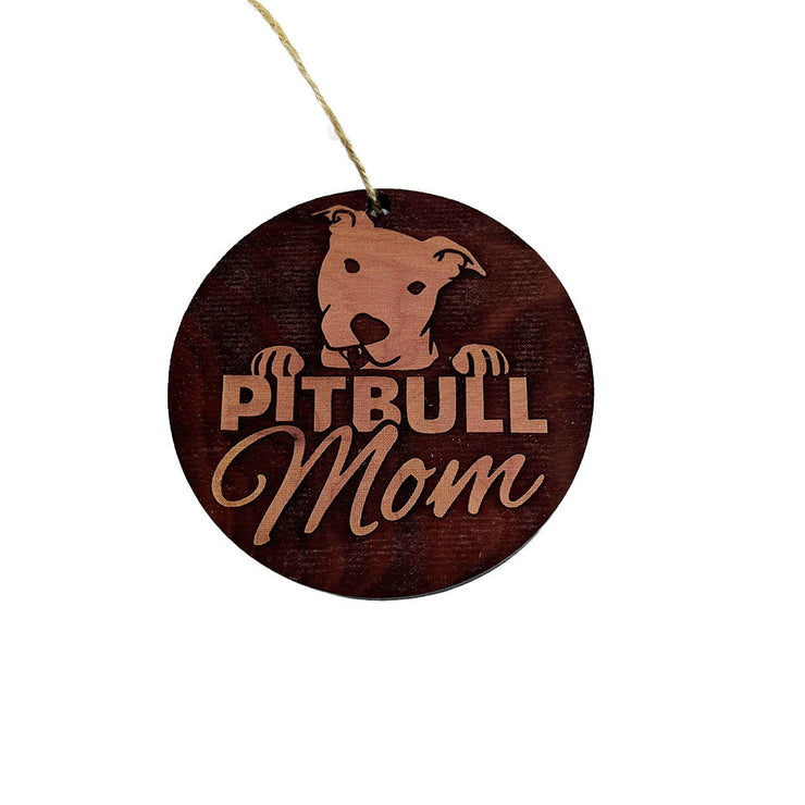 Pitbull Mom - Cedar Ornament