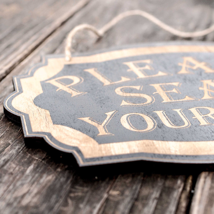Please Seat Yourself - Black Door Sign 7x9.5in