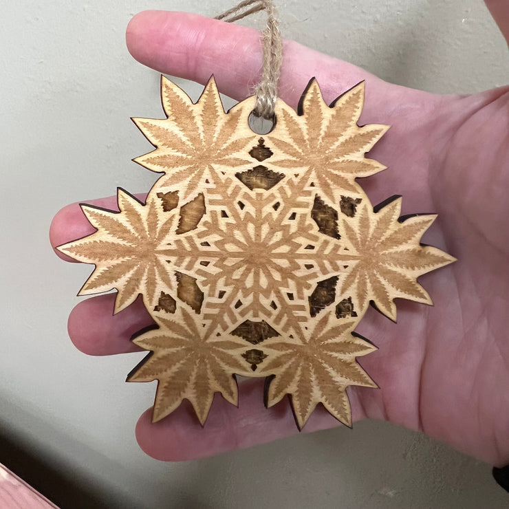 Ornament - Pot Snowflake - Raw Wood 3x3in