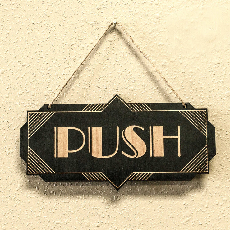 Push - Black Door Sign - Art Deco 8x4in