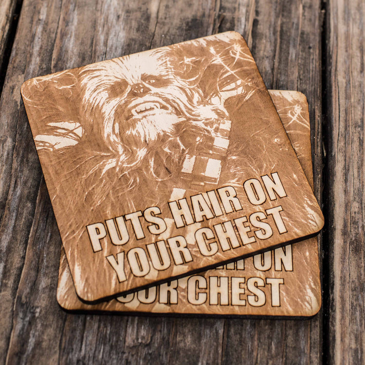 Puts Hair on Your Chest Wood Coaster Set of two 4x4in Raw Wood