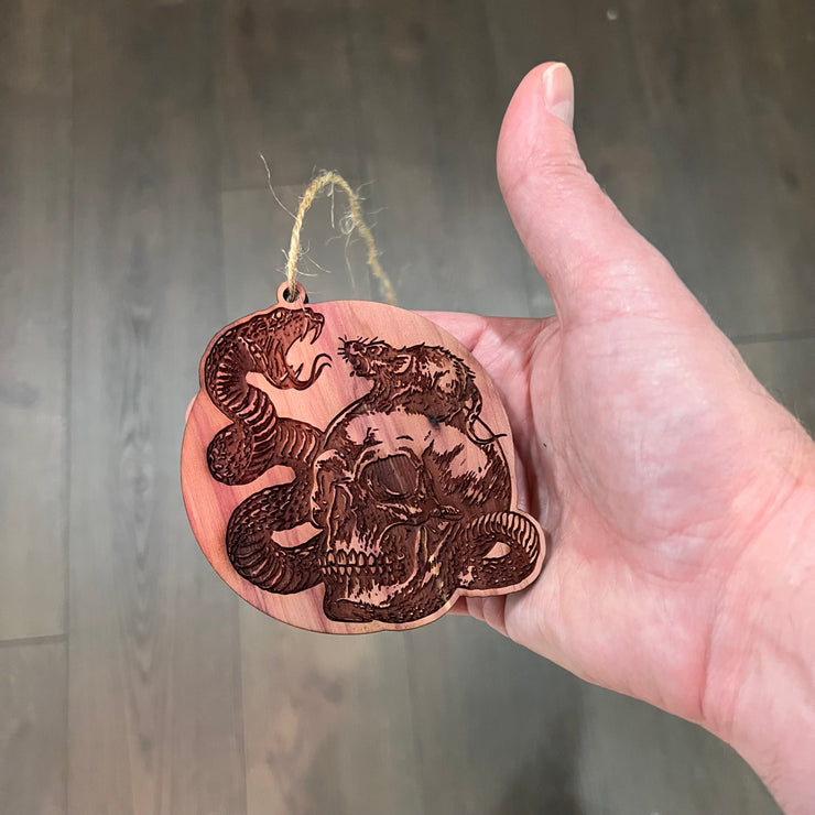 Rat Skull Snake - Cedar Ornament