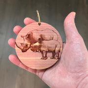 Rhino and Baby - Cedar Ornament