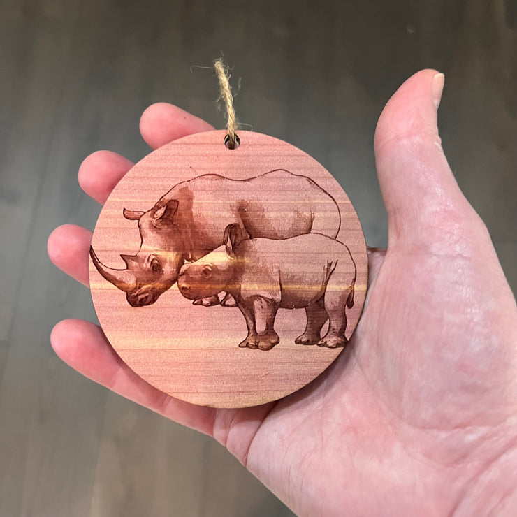 Rhino and Baby - Cedar Ornament