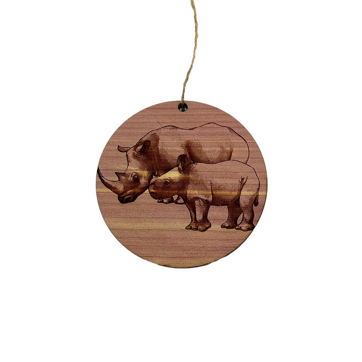 Rhino and Baby - Cedar Ornament