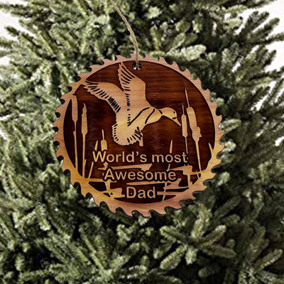 Sawblade with Duck Worlds Most Awesome Dad - Cedar Ornament