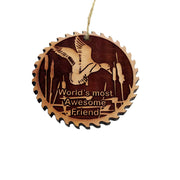 Sawblade with Duck Worlds Most Awesome Friend - Cedar Ornament