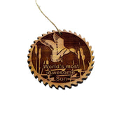 Sawblade with Duck Worlds Most Awesome Son - Cedar Ornament