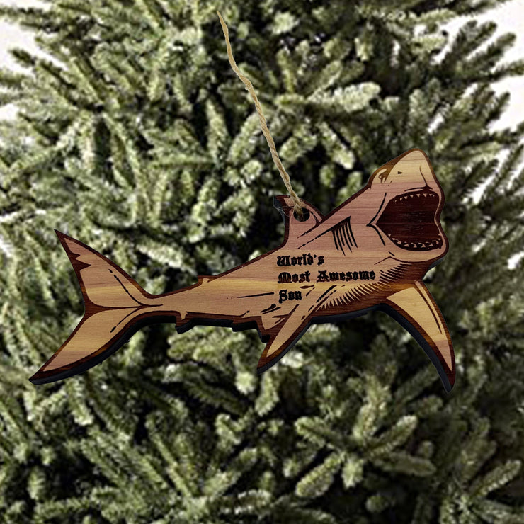 Shark Worlds Most Awesome Son - Cedar Ornament