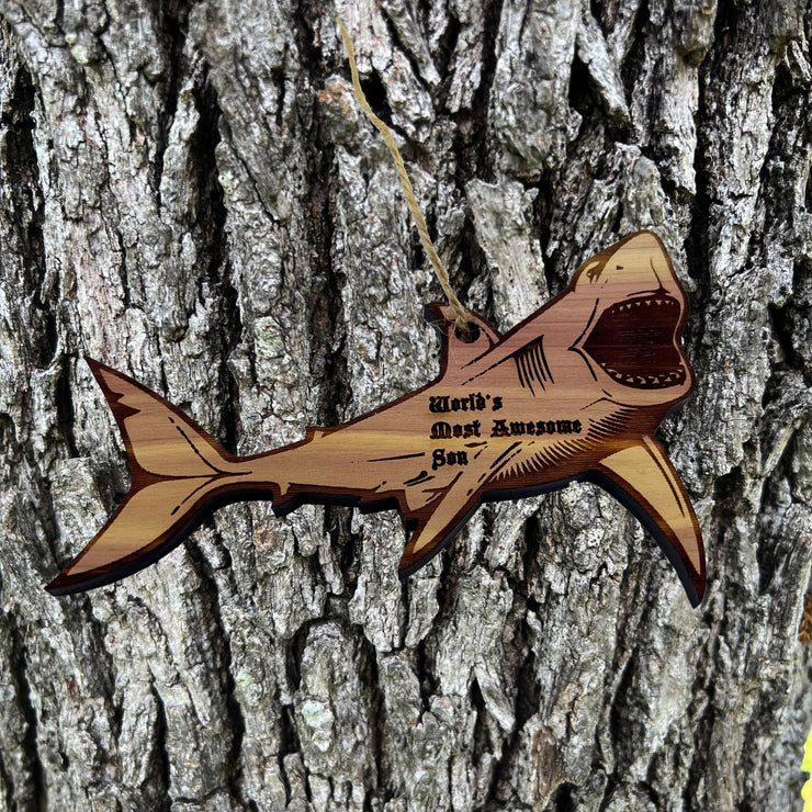 Shark Worlds Most Awesome Son - Cedar Ornament